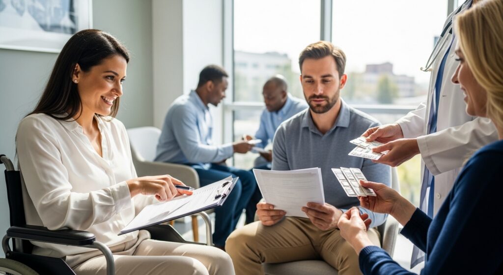 Pacientes com doenças crônicas e raras revisando checklist médico